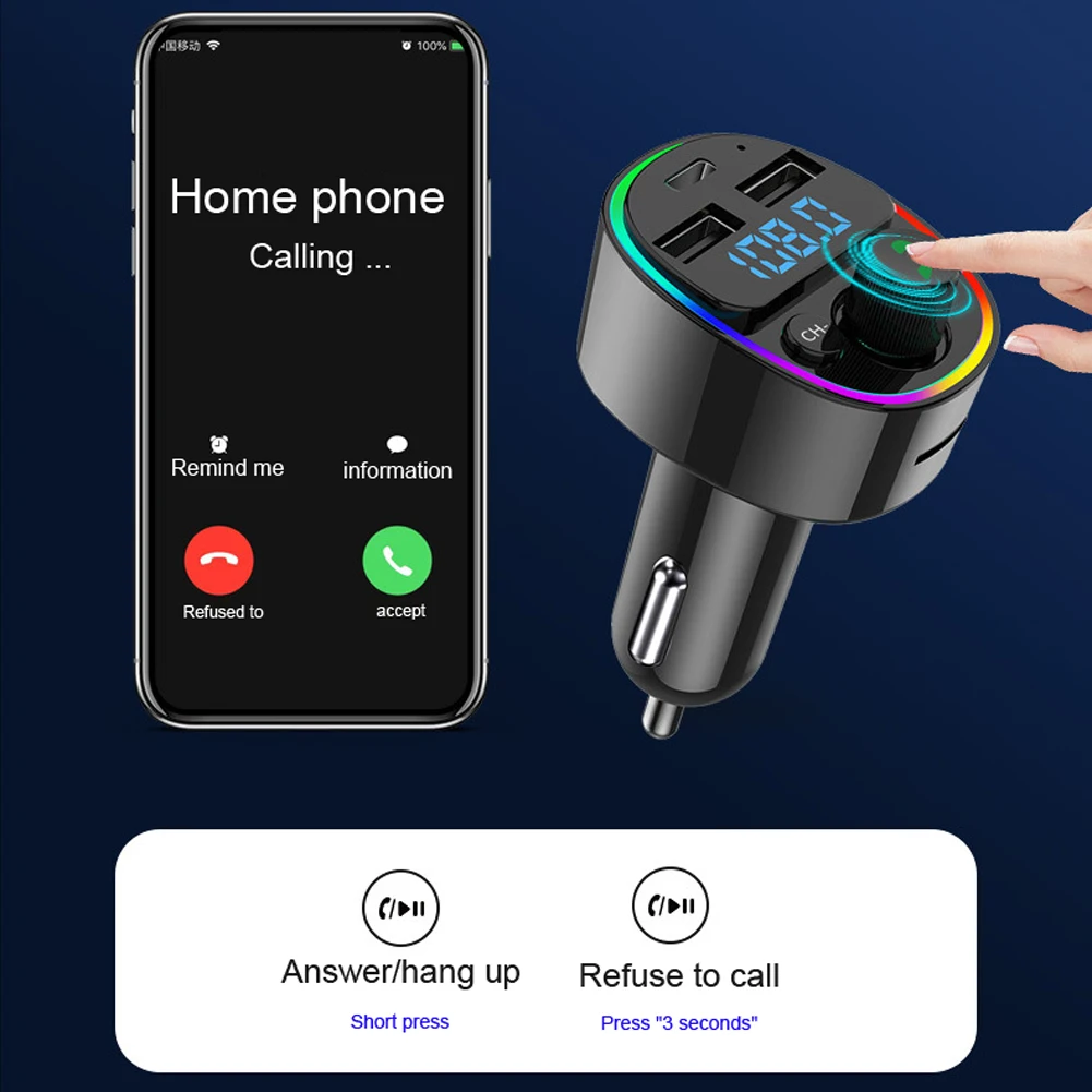 

Dual USB Ports Car MP3 Player Hands-Free Calling Music Player BT Wireless FM Transmitters Radio LED Lights TF Card/U Disk