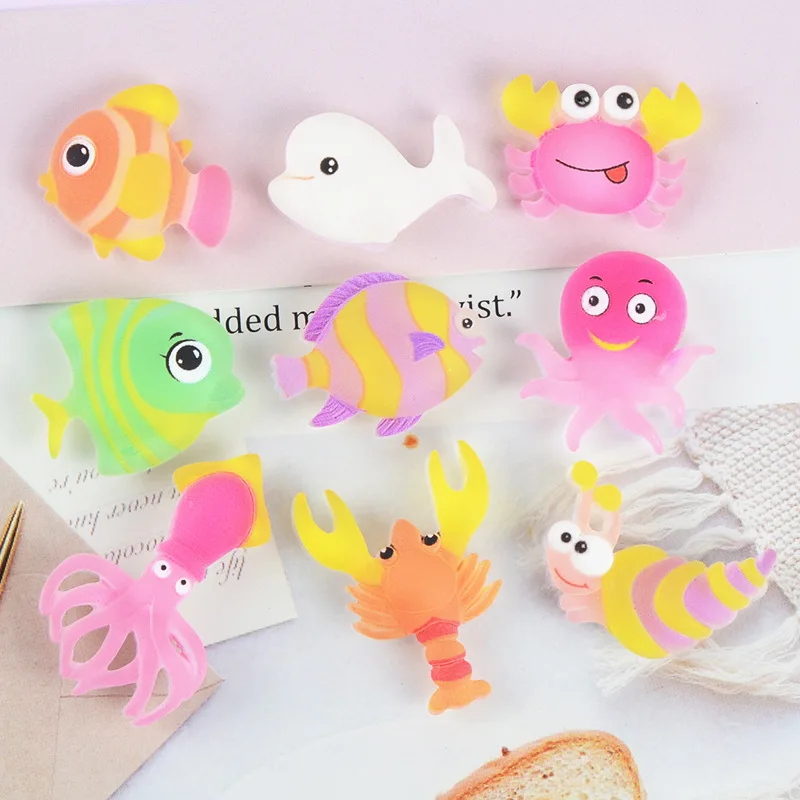 

Marine Dolphin Lobster Fish Crab Squid Flat Back Resin Cabochon Animal Resin Flatback Cabochone For DIY Dollhouse Home Decora