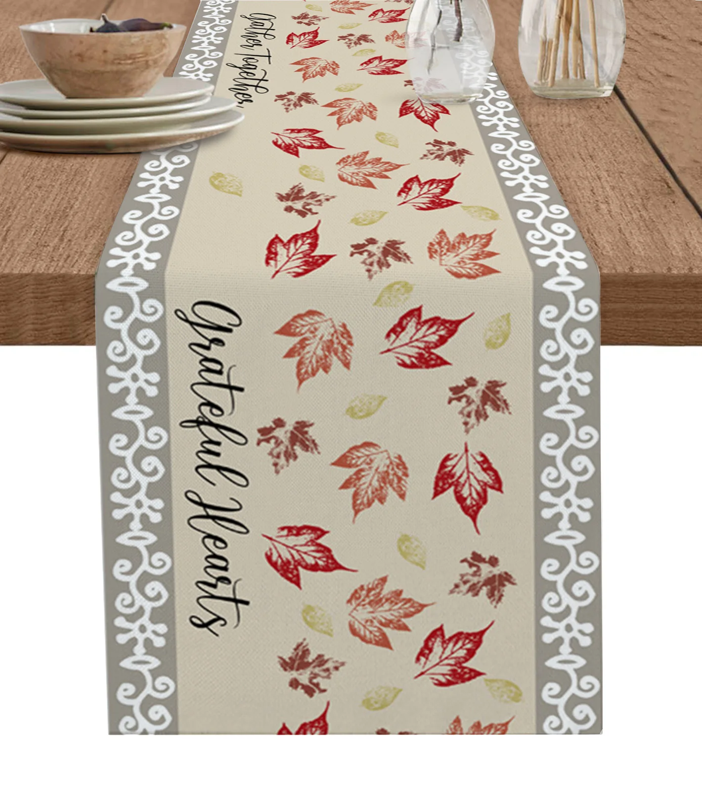 

Retro Maple Leaf Silhouette Table Runner Cotton Linen Wedding Dinner Decor Table Flag Holiday Home Tea Table Decoration