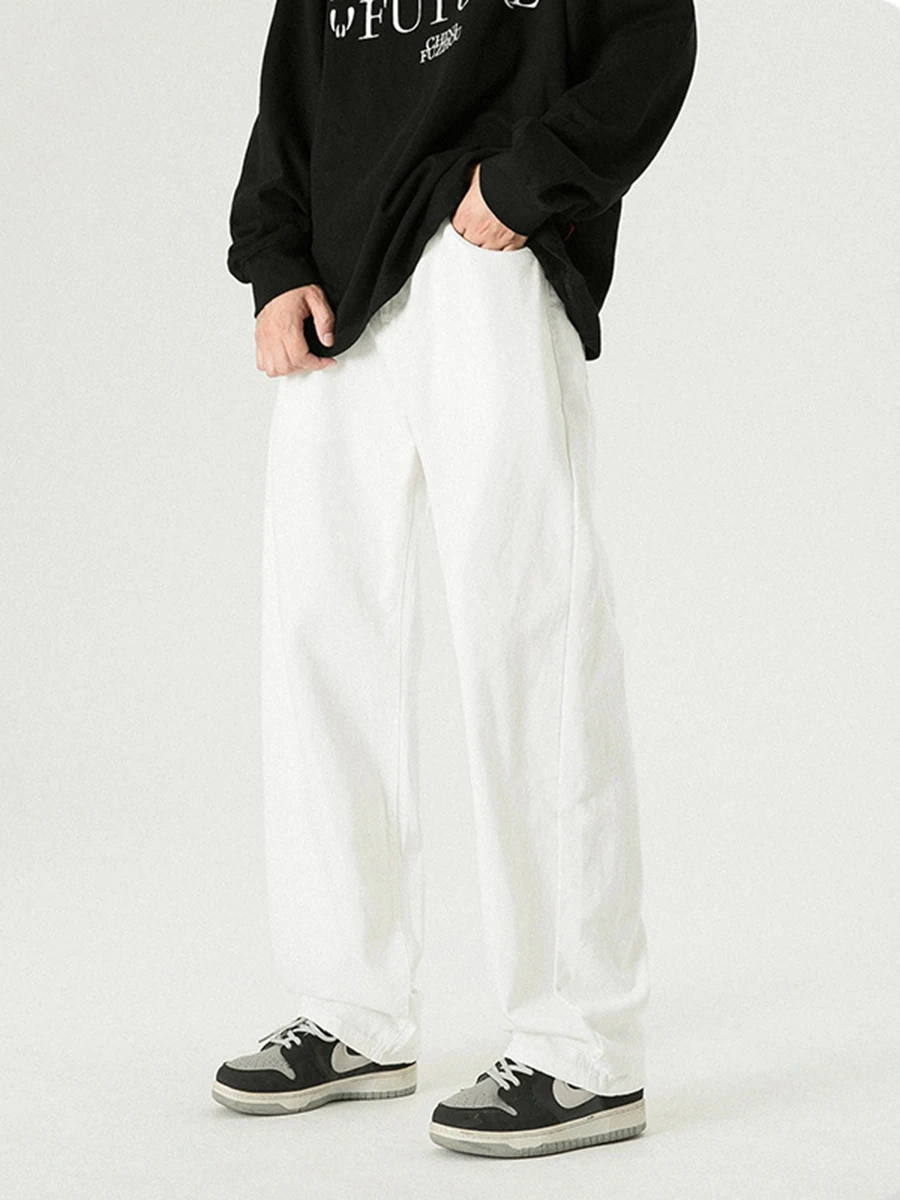 European and American Men Fashion Trend Street Loose Straight Casual Pants Men Wide Leg Drape Denim Trousers Fashion Streetwear