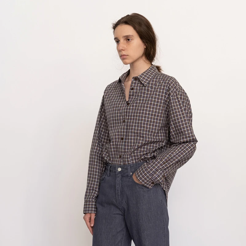 Lerobe Meina клетчатые рубашки женские 24ss ранняя осень новый корейский свободный