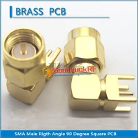 1x pcs high quality sma 90 degree right angle solder square pcb plug brass gold