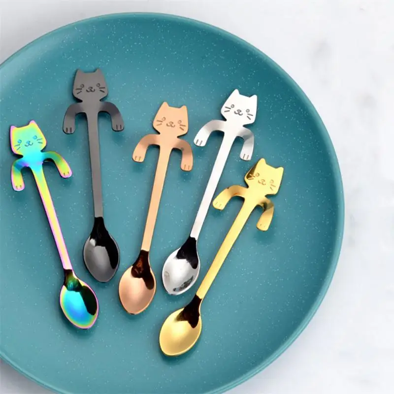 

Mini Cute Coffee Spoon 304 Stainless Steel Cartoon Cat Spoon Teaspoon Dessert Snack Scoop Milk Children Spoons Tableware