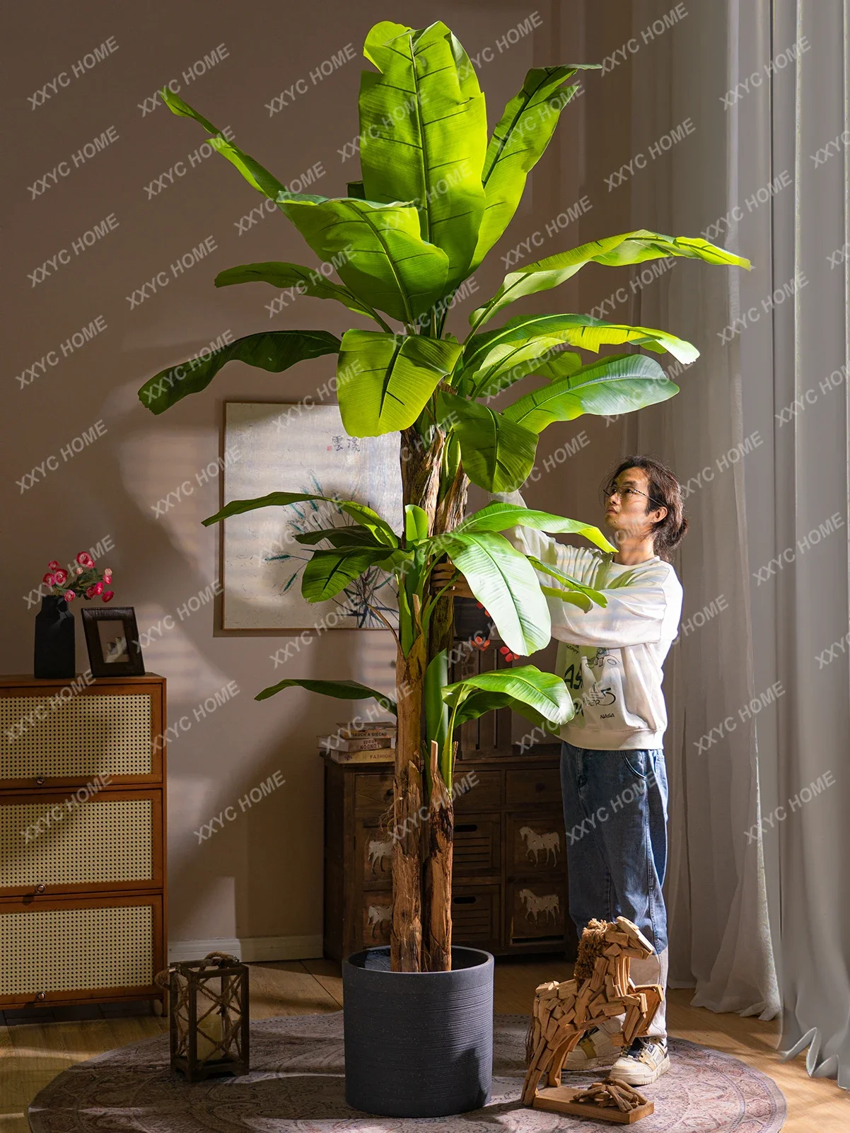 

XK Large Artificial Big Leaves Banana Tree Decorative Bionic Green Plant Indoor Plant Ornaments