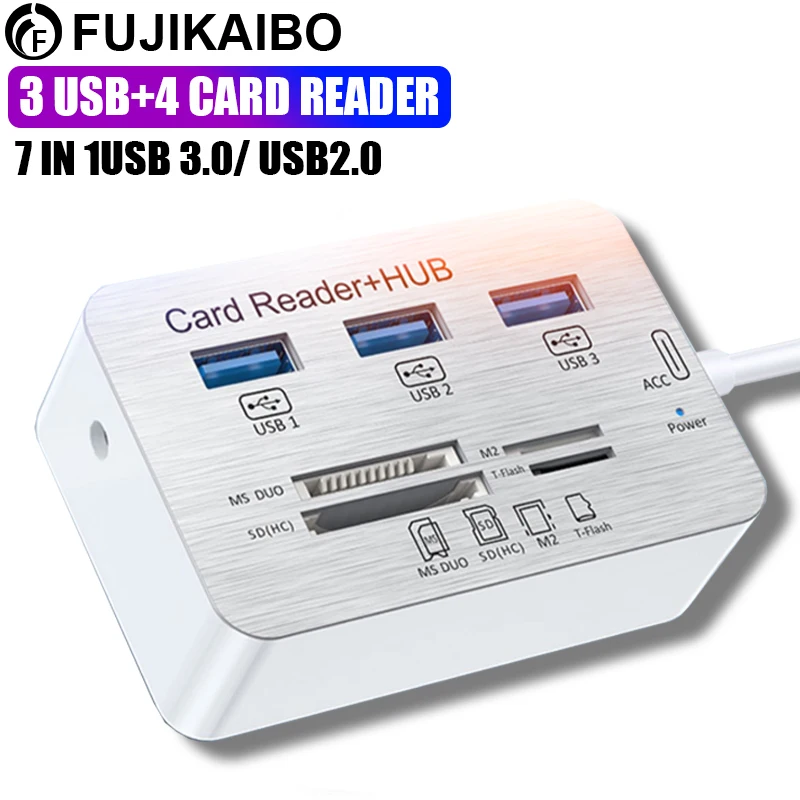 

7 in 1 USB 3.0 Hub 4 Ports TF Micro Card Reader Slot USB 3 USB Splitter Cables For Laptop Macbook Data Transmission MS/SD/M2/TF
