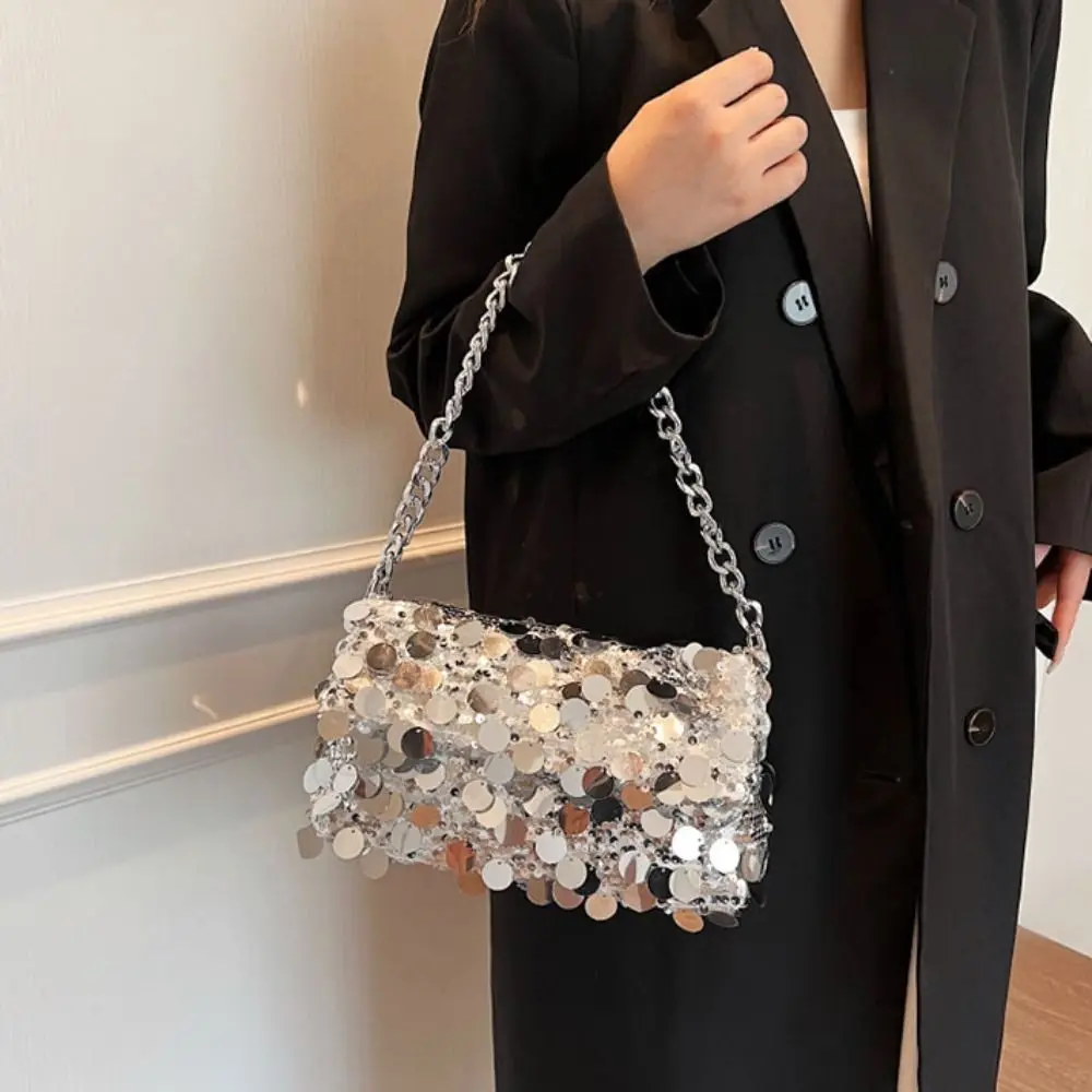 Блестящая вечерняя Банкетная сумка в стиле ретро Сумочка через плечо с цепью и