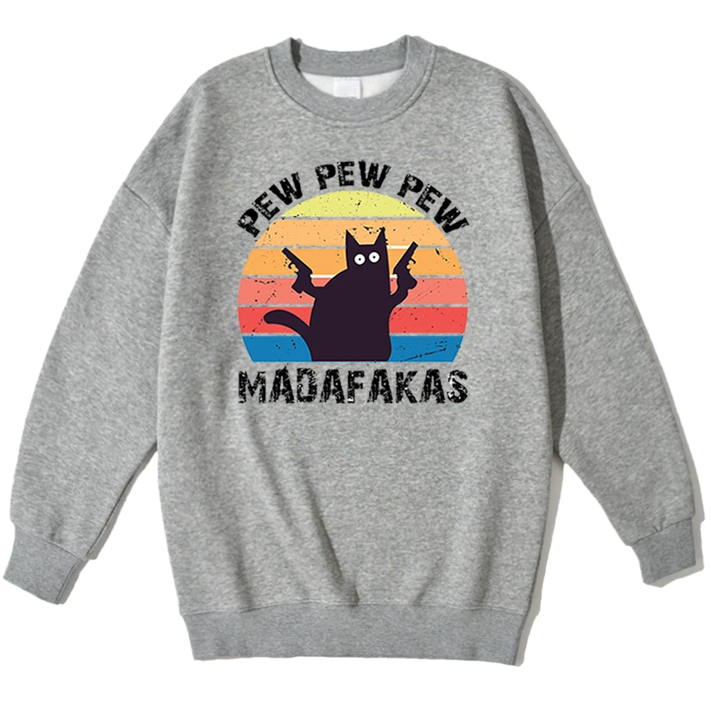 

Pew Pew Madafakas Black Cat Print Hoodie Men Fashion Harajuku Clothing Crewneck Pullover Autumn Fleece Sweatshirt Cartoon Hoody