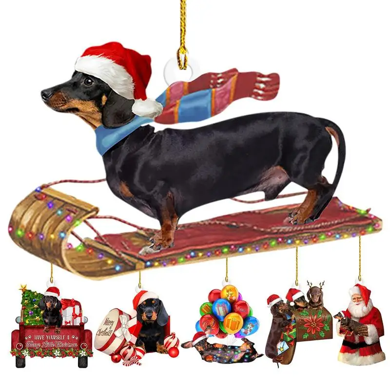 Dachshund Christmas Ornaments Acrylic Christmas Tree Pendants Sausage Dog Hanging Ornaments Dog Craft Dog Decor For Home Winter
