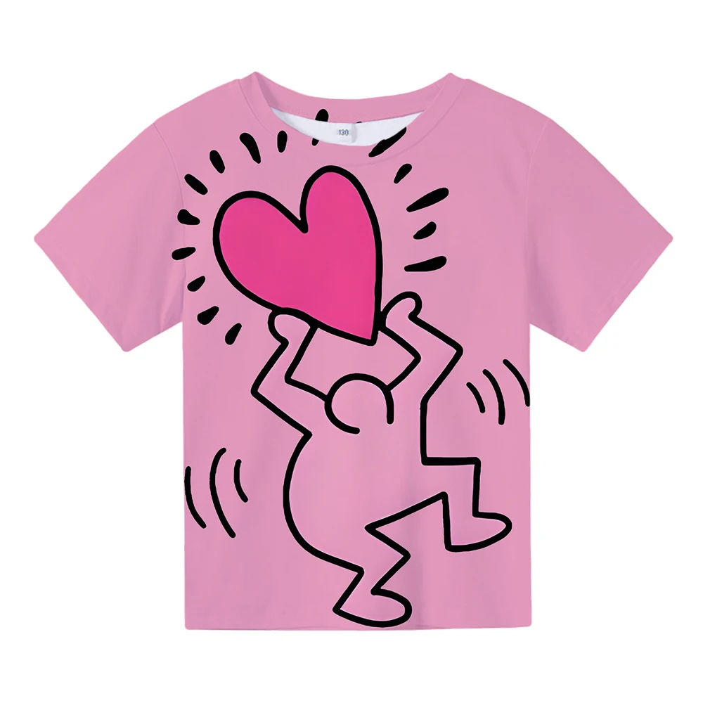 

Футболка Kkeith Hharing с 3D принтом, милая Повседневная футболка с коротким рукавом, летняя Милая футболка с графическим принтом для мальчиков и девочек, для детей