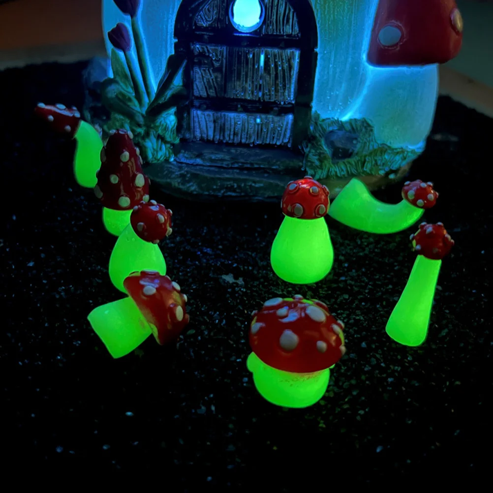 

16 Pcs Glow The Dark Mushroom Decor Luminous Small Miniature Figurine Potted Statue