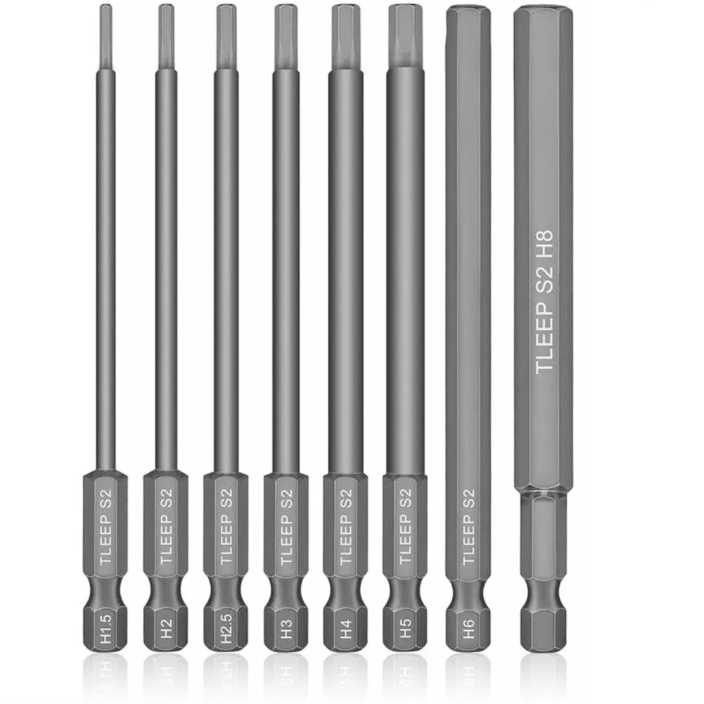 

8 Drill Bit Set Hex Head Allen Wrench Screwdriver Socket 1/4"Shank Metric100mm For Electric Drills With Speed Regulating Device