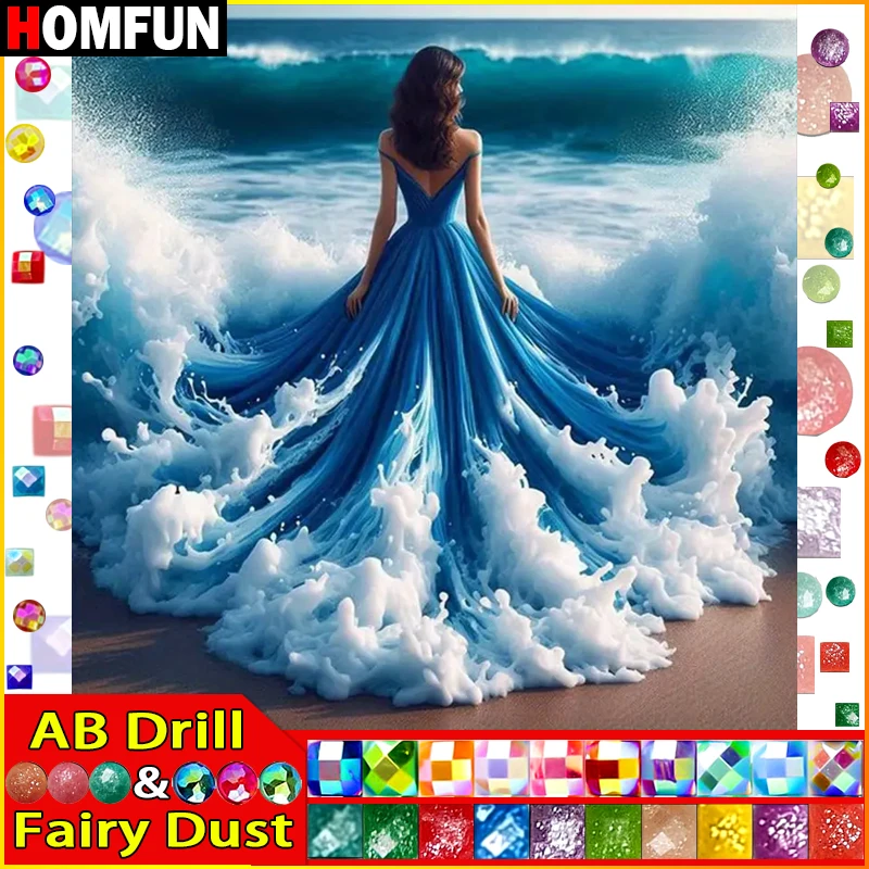 HOMFUN Фея Пыль AB Полная Алмазная Вышивка &quotПортрет Красота Волна&quot Картина Узоры