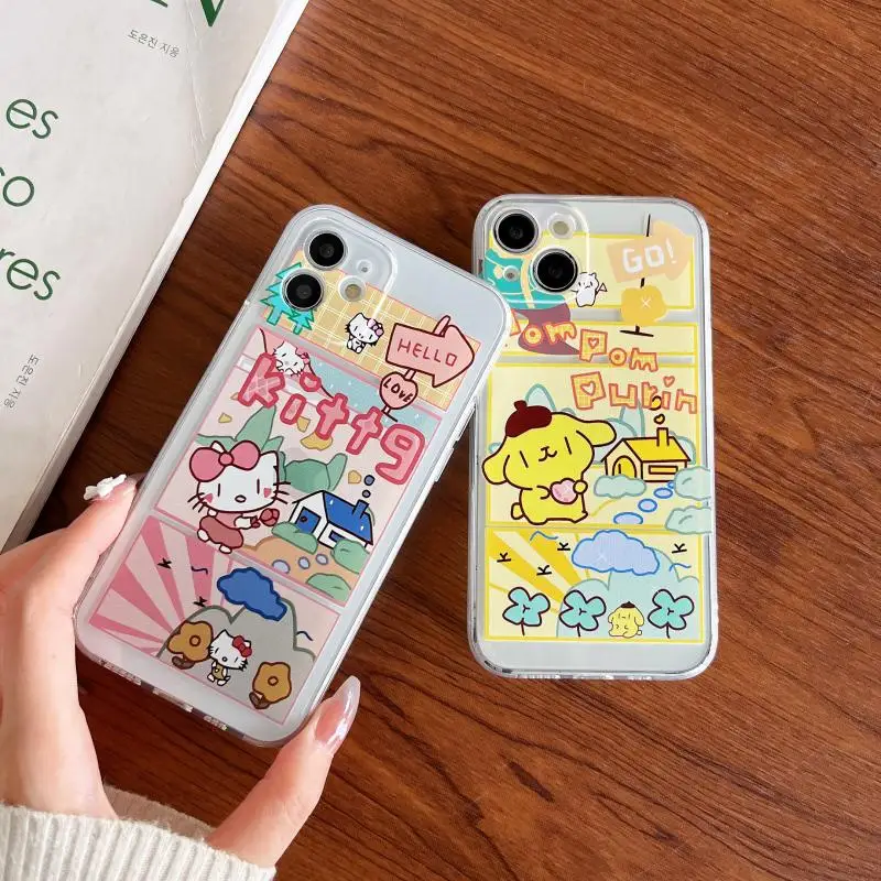 

Чехол для телефона с помпоном Hello Kitty Sanrio Purin для Iphone 14 13 12 Mini 11 Xs Pro Max Plus Kawaii Мультфильм Аниме Мягкий Жидкий чехол