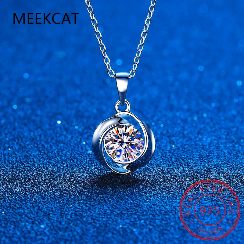 

Moissanite Necklace for Women 1CT Solitaire Moissanite Diamond Vortex Necklace Earrings Set 925 Silver Jewelry