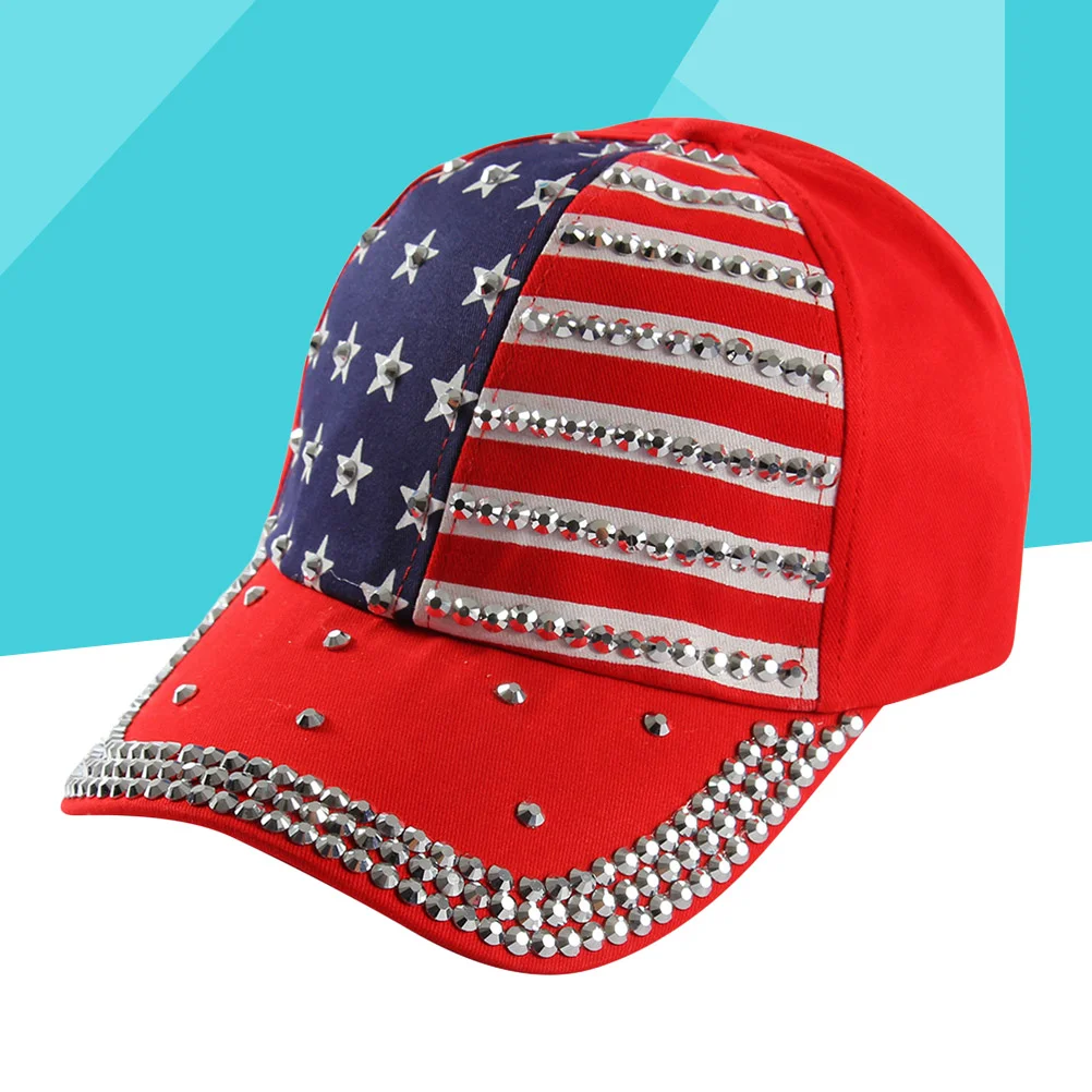 

Rhinestone American Baseball Women Bling Cap Flag Hat Truck 4th July Miss Womens