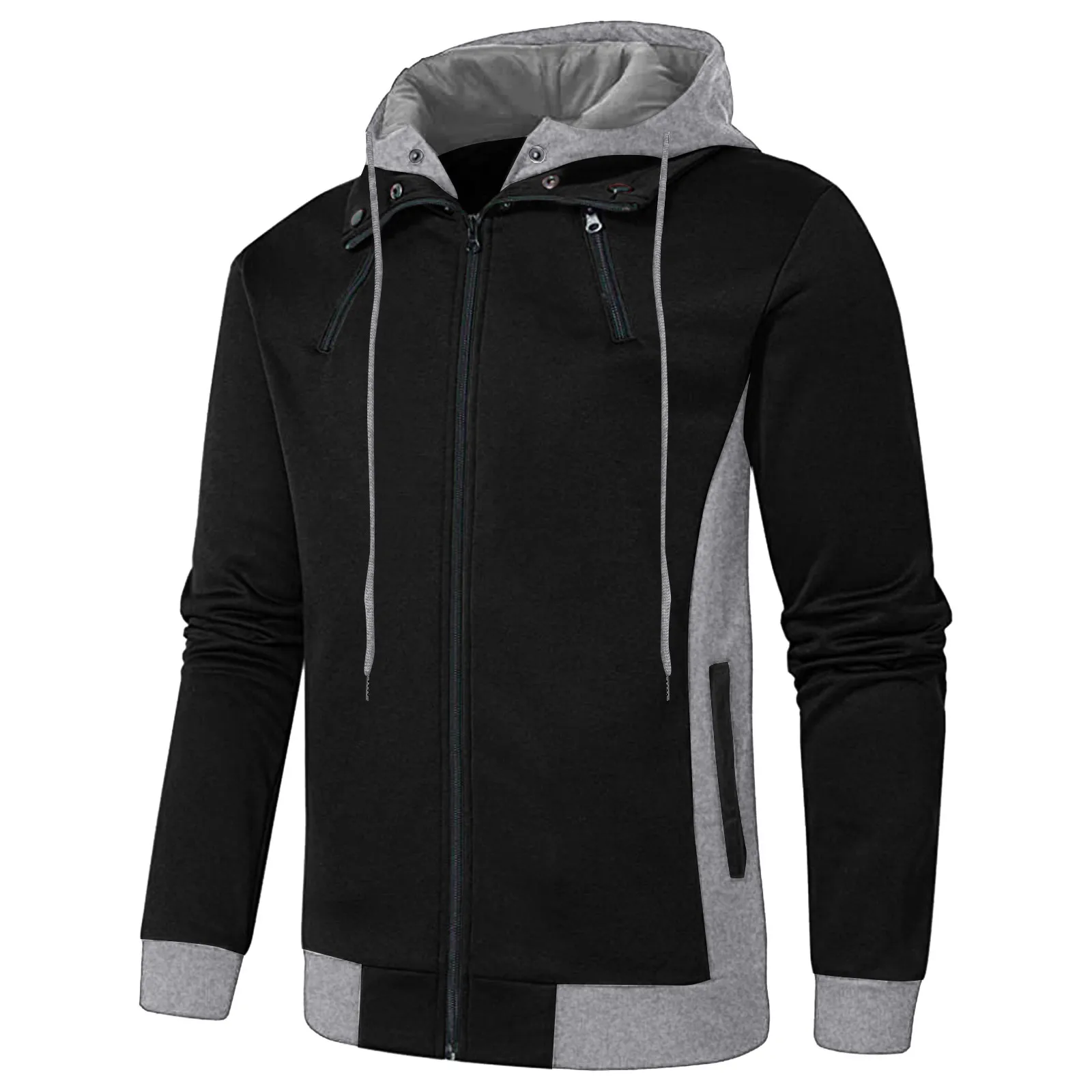 

Mens Thin Velvet Hooded Sweater Coat Jacket Hoodies For Mens Autumn And Winter Matching Color Pocket Drawstring Male Jacket Coat