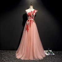 2022 pink one shoulder prom dresses for women party gown tulle appliques elegant evening dress formal ball gown vestidos de gala
