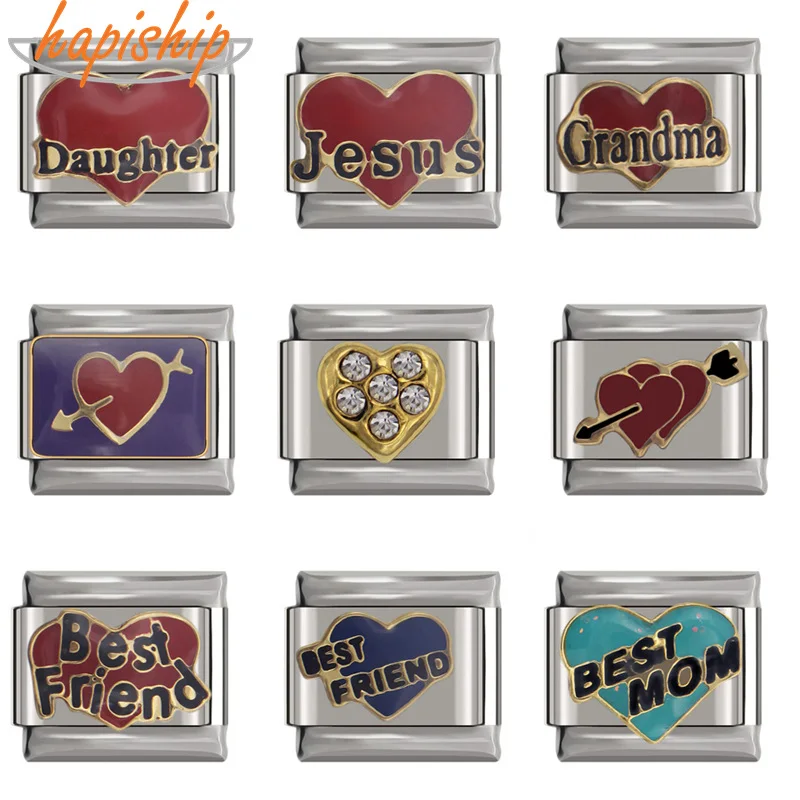 Браслет Hapiship DJ117 из нержавеющей стали, ширина 9 мм, оригинальный браслет с ромашками, сердцем, Иисусом, дочкой, лучшим другом, любимой мамой