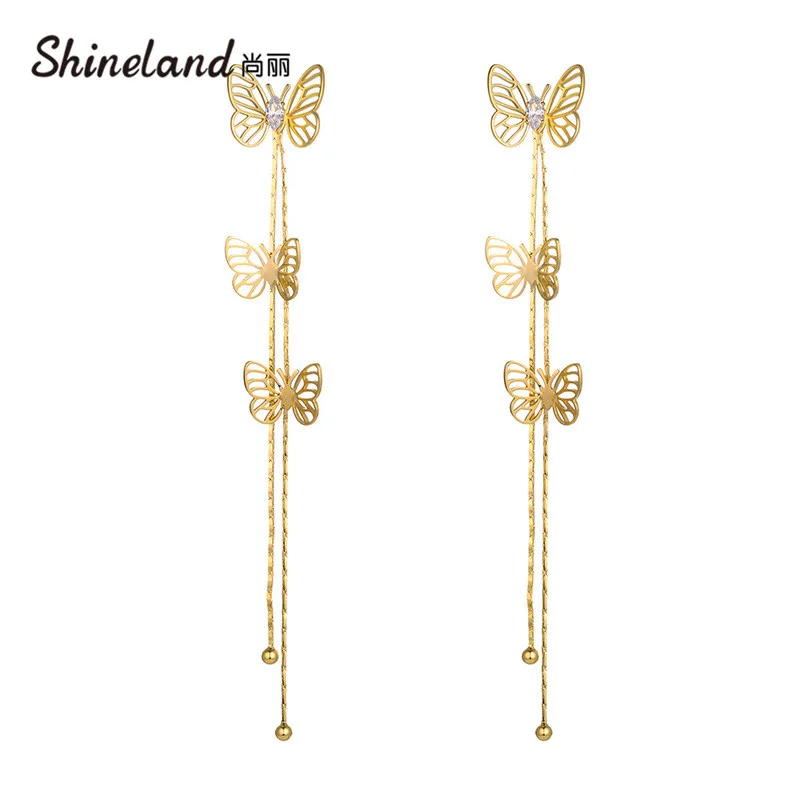 

Shineland 2023 New Butterfly Long Tassel Drop Dangle Earrings Hollow Brincos For Women Girls Wedding Jewelry Gift Wholesale