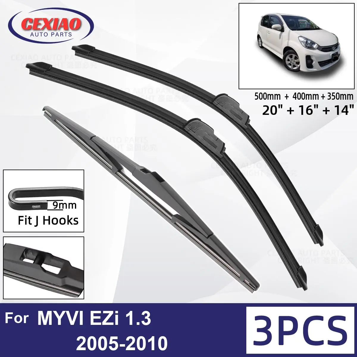 

For PERODUA MYVI EZi 1.3 2005-2010 Car Front Rear Wiper Blades Soft Rubber Windscreen Wipers Auto Windshield 20"16"14" 2008 2009
