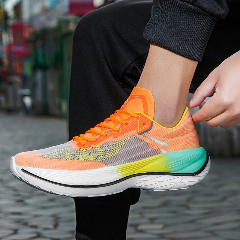 Ultralight No Carbon Plate Men Running Shoes Women Mesh Breathalbe Cushioning Athletic Sports Jogging Shoes Training Sneakers