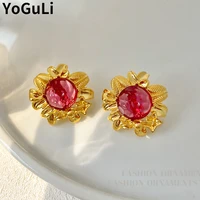 s925 needle sweet jewelry flower earrings 2022 new trend vintage temperament red green resin stud earrings for girl lady gifts