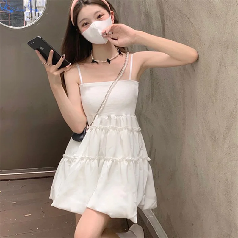 

Dress Women Mini Party Ball Gown Edible Tree Fungus All-match Casual Simple Summer Sling Sexy High Waist Tube Top Puffy Dress