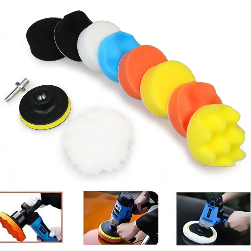 

3inch Car Polishing Disc 11Pcs/Set Self-Adhesive Buffing Waxing Sponge Wool Wheel Polishing Pad For Car Polisher Drill Adapter