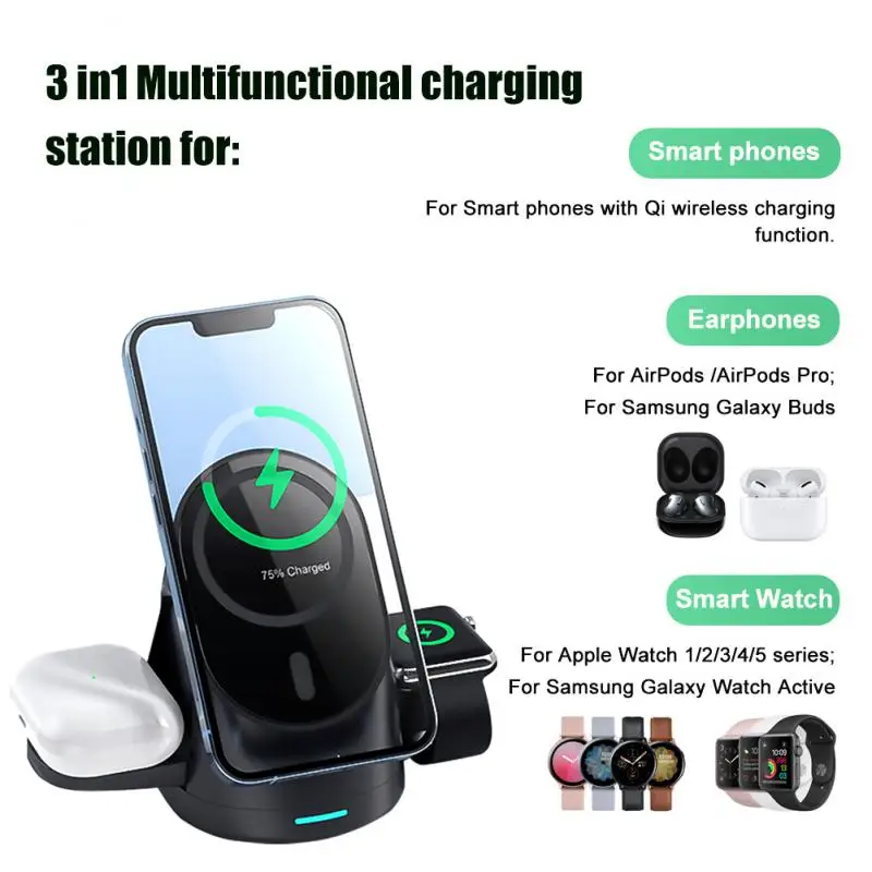 Беспроводная зарядная подставка 3 в 1 ZHSONG 15 Вт для iPhone 13 12 11 XS XR X 8 Apple Watch 7 6 SE Airpods Pro |