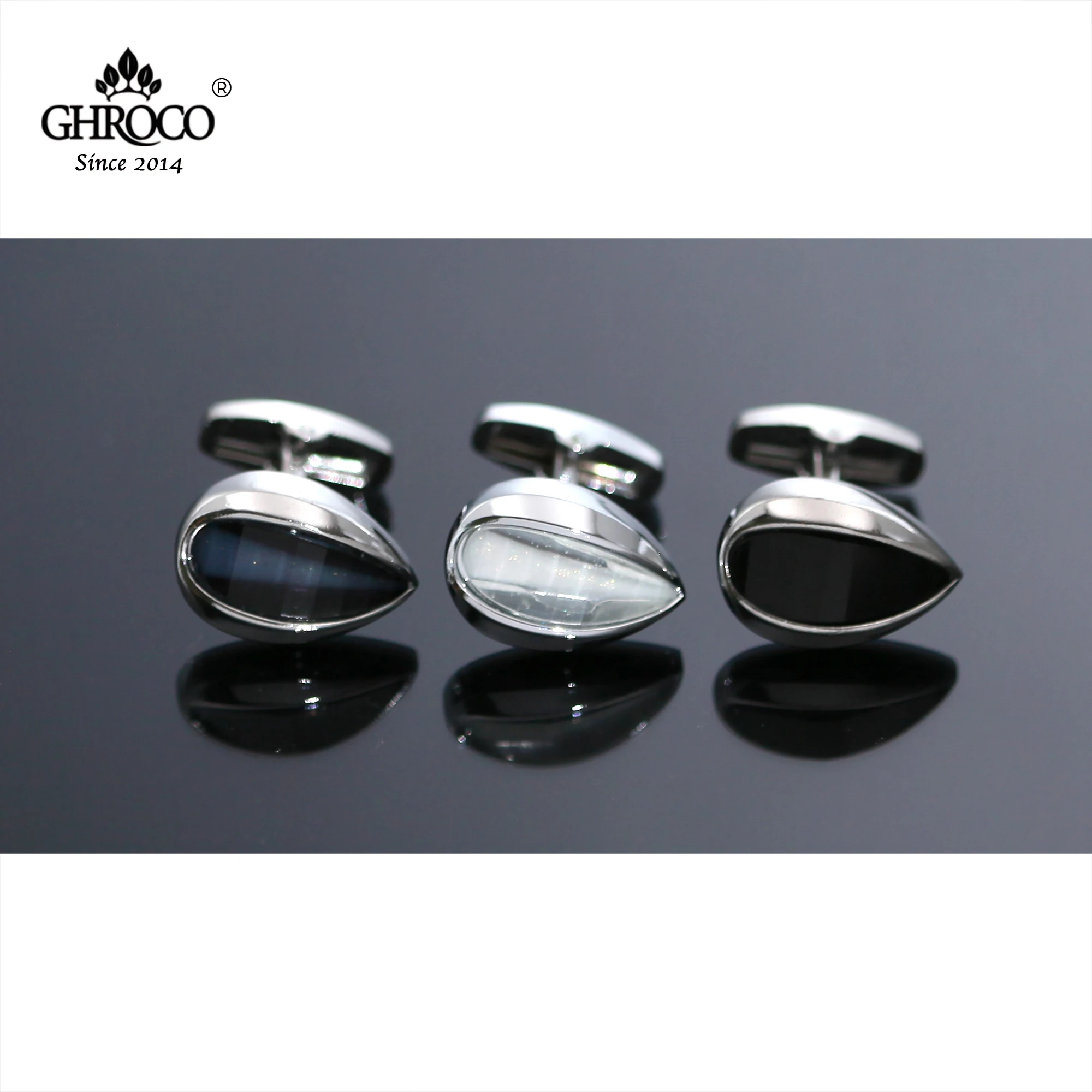 

GHROCO High-Quality Exquisite Droplet Shaped Inlaid with Drop Rubber Shirt Cufflink Fashion Luxury Gift for Business Men Wedding