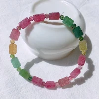 natural colorful rainbow tourmaline bracelet clear barrel carved beads 6x8 6mm candy tourmaline women men jewelry aaaaaaa