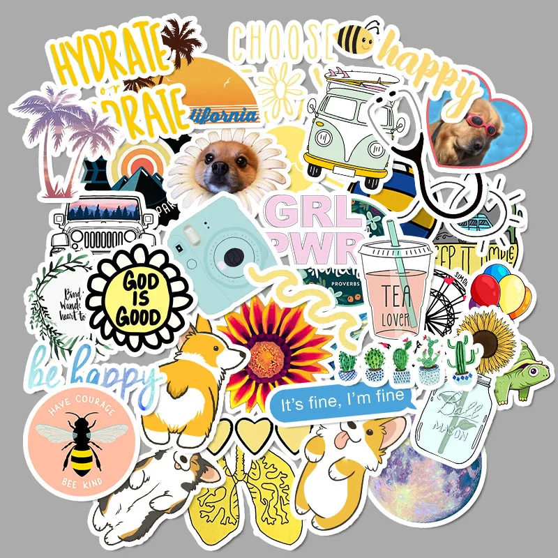 

50pcs Sticker Small Fresh Suitcase Skateboard Notebook Sticker Laptop Stickers Cute Stickers Laptop Skin Toys for Girls