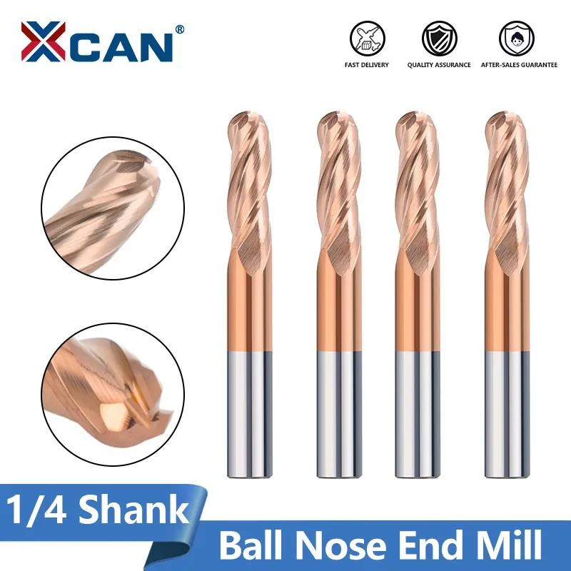 

XCAN Ball Nose End Mill 1/4 inch Shank 3 Flute TiCN Coated CNC Machine Router Bit for Woodwrorking Carbide Milling Cutter