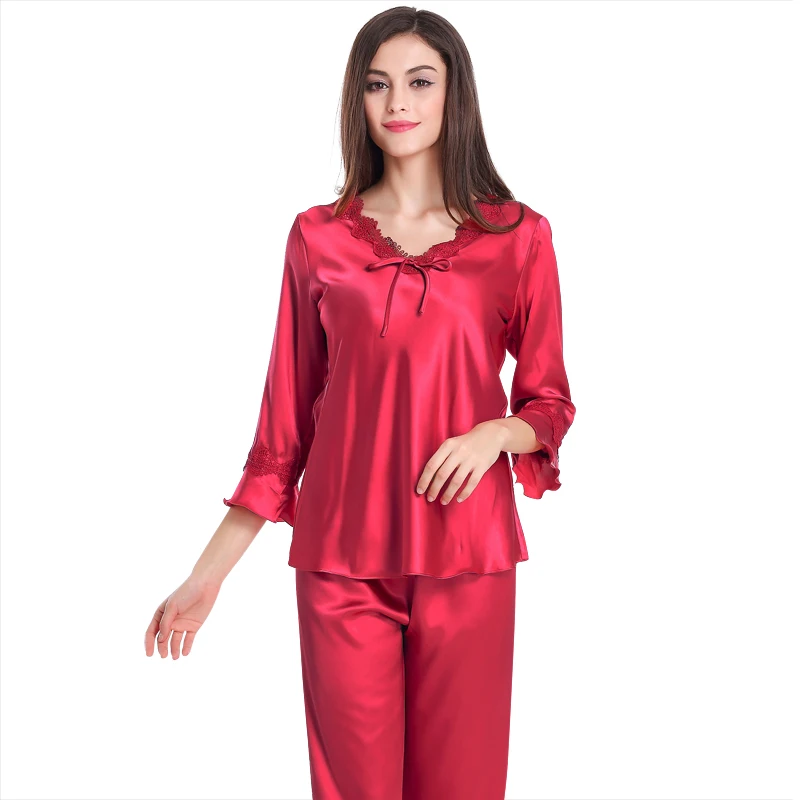 Women's Silk Pajamas Set Lace Satin Pyjama Suit Soft Comfy Female Home Clothes Thin Sleepwear DropShipping