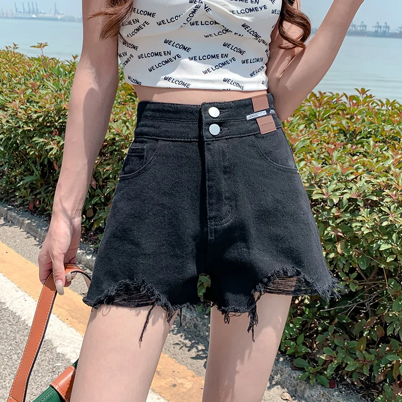 High waisted denim shorts for women's summer 2023 new Korean version A-line loose fitting and slim slim with a raw edge hot pant