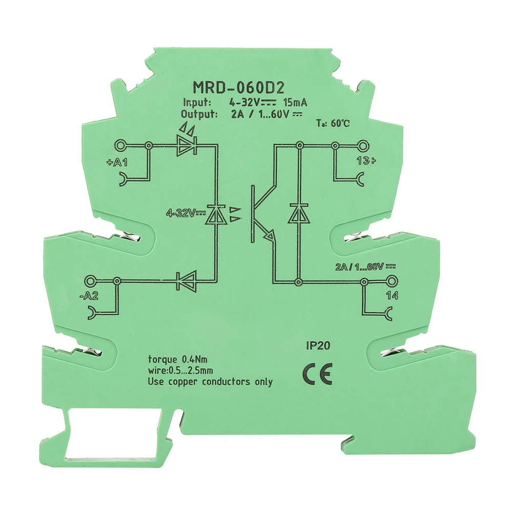 

MRD-060D2 Ultra-Thin Relay Module DIN Rail Relay 6.2mm Solid State Relay 2A Solid State Relay Module 81*6.2*78mm Electric Tool