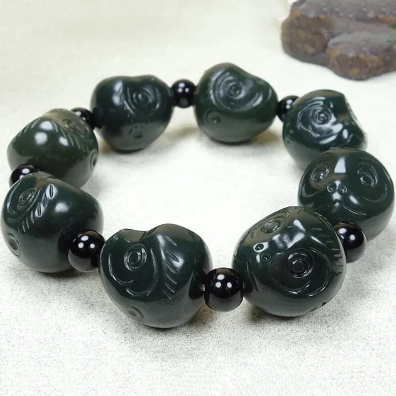 

Натуральная Нефритовая обезьянка, бусина, женский и мужской Восстанавливающий браслет, Настоящий Китайский зеленый нефритовый камень, счастливая фотография