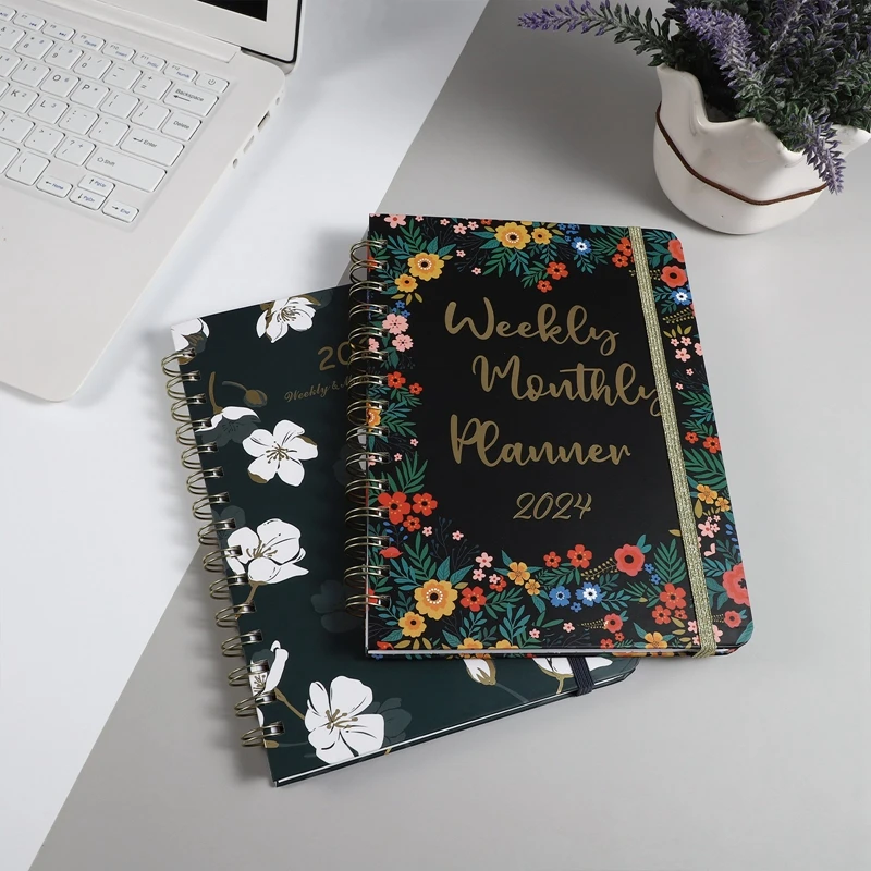 

76 Sheets Floral Printed Coil Notebook Schedule Book Daily Monthly Time Management Planner Notebook School Office Supplies