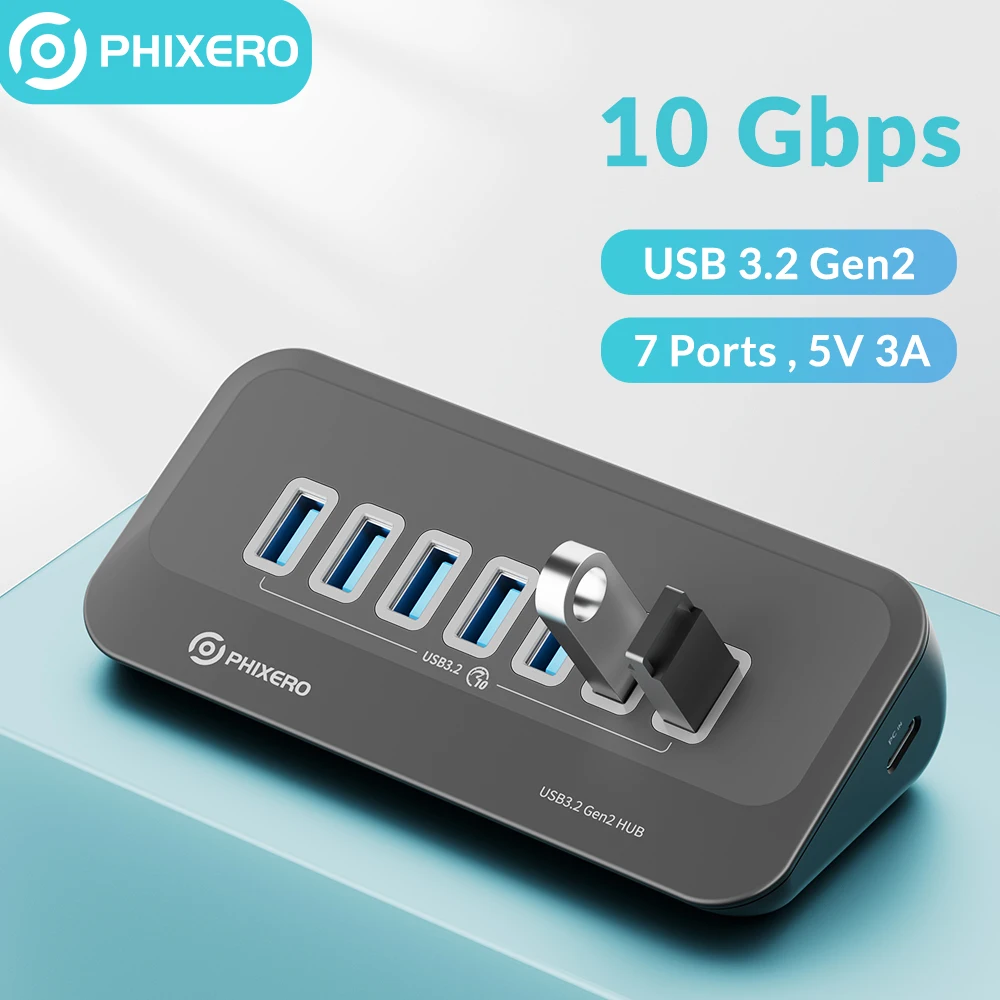 PHIXERO USB 3.2 Docking Station Hub Type C 10Gbps Splitter Switch Dock Multi Port Socket USB-A Gen2 for Surface Mac Laptop 3.0