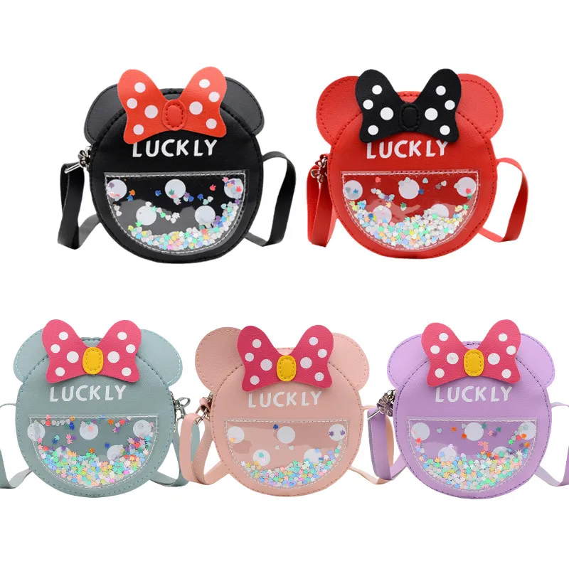 

Disney Cartoon Minnie Mouse PU Bag Toy Cute Blingbling Messenger Bag Coin Purse Mini Shoulder Bag Girls Accessories Gift