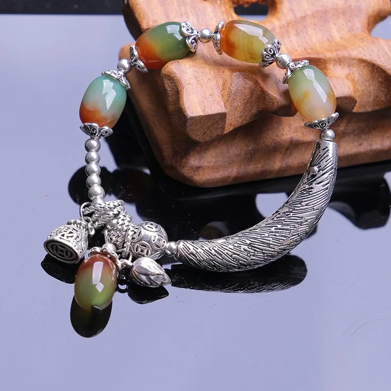 Оригинальный медовый воск агат тибетский серебряный локоть браслет