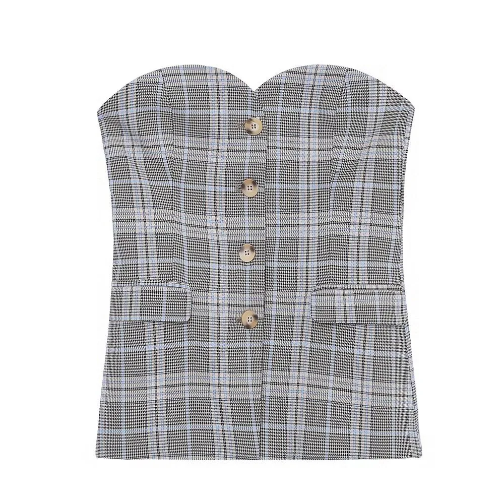 

Fall new fashion femininity versatile heart-shaped collar off-the-shoulder design plaid underwear tube top
