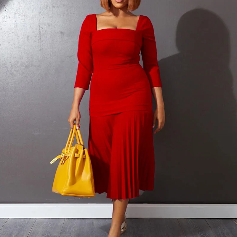 

3XL Plus Size African Pleated Dresses Women 2022 African Clothes New Solid Color Midi Dress Dashiki Ladies Clothing Ankara Dress