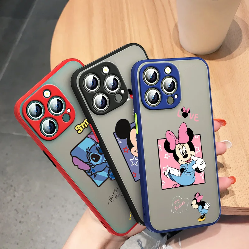 

Disney cute Minnie Mickey For Apple iPhone 13 12 11 Mini XS XR X Pro MAX 8 7 Plus Frosted Translucent Funda Capa Phone Case