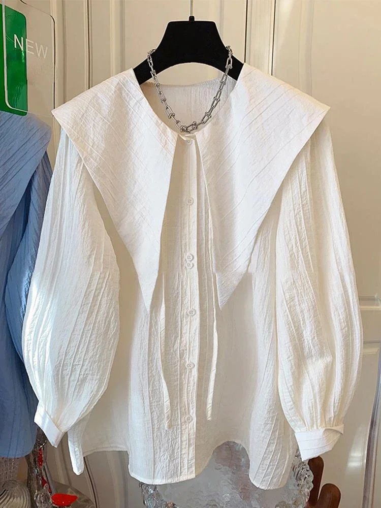 Французский дизайн рубашка с воротником и длинными рукавами однотонные блузки