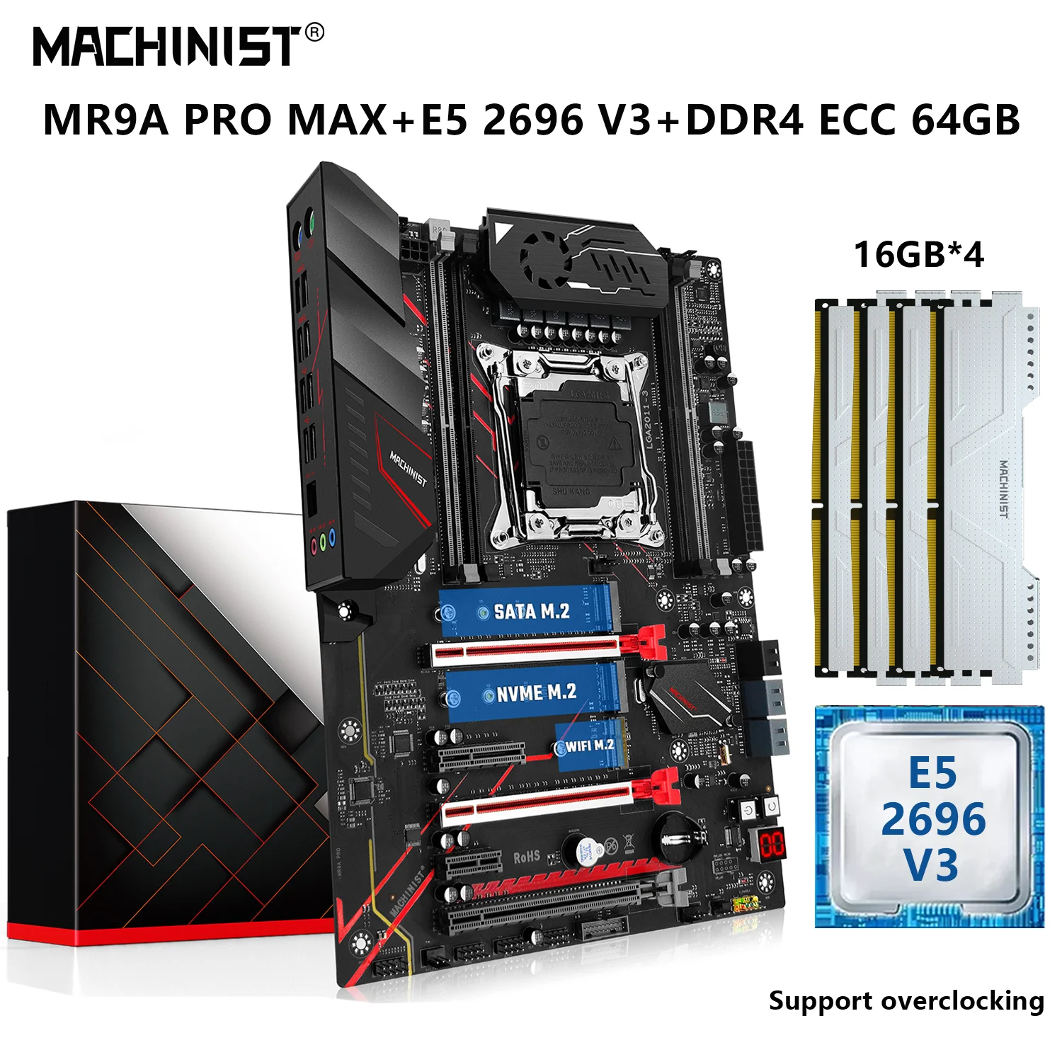 

MACHINIST MR9A PRO MAX материнская плата LGA 2011-3 комплект Xeon E5 2696 V3 процессор 64 ГБ = 16Gx4 DDR4 ECC ОЗУ комбинированная память NVME M.2