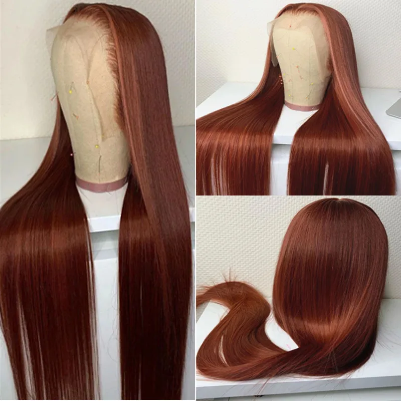 

26inch Long Soft Ginger Orange Silky Straight Lace Front Wig For Black Women Baby Hair Pre Plucked Heat Resistant Daily Cosplay