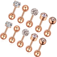 10pcs rose gold diamond barbell nose ring nails stainless steel septum piercing ornament accessories body jewelry for women 2022