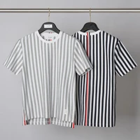 summer new back webbing vertical stripe round neck short sleeve t shirt mens fashion mens and womens couples t shirt