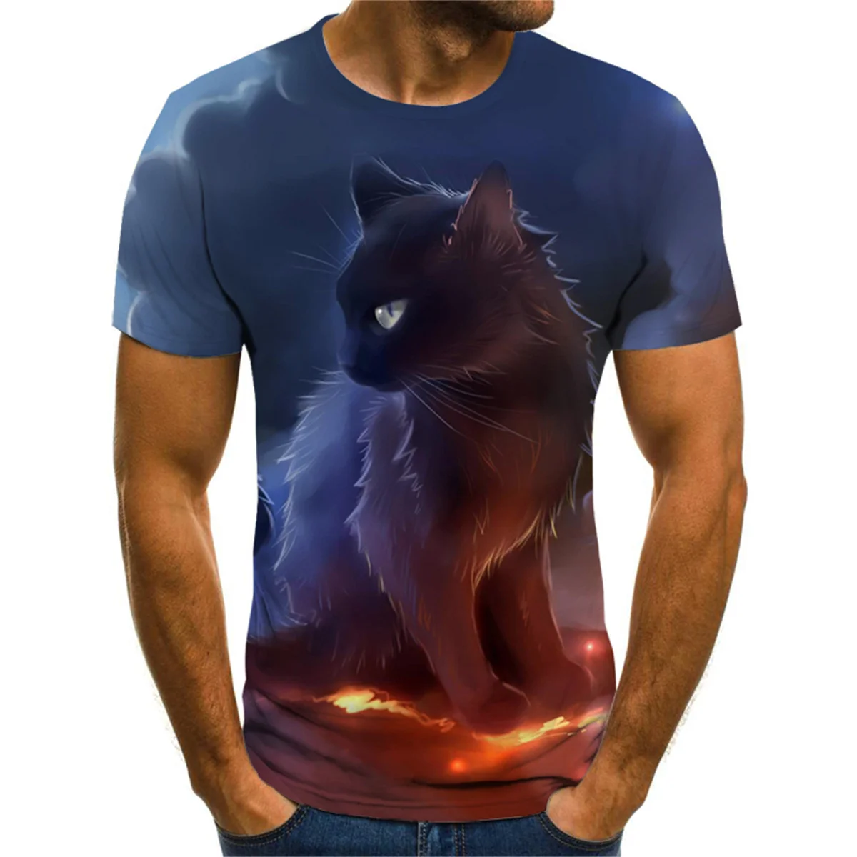 

2022 New Men's Summer Animal Cartoon Cats Round Neck Short Sleeve T-shirt Men's Casual Short Tops